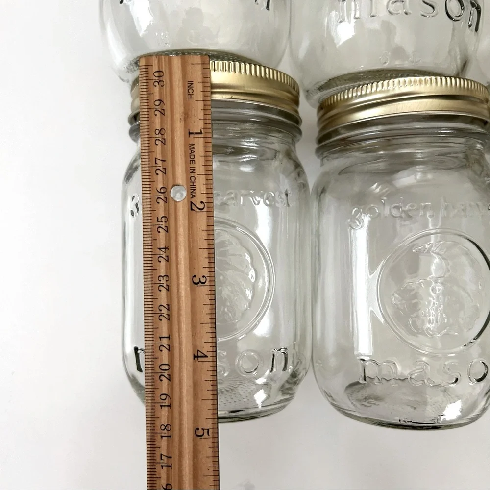Lot of 6 Mason Golden Harvest 12 oz. Clear Glass Jars With Lids